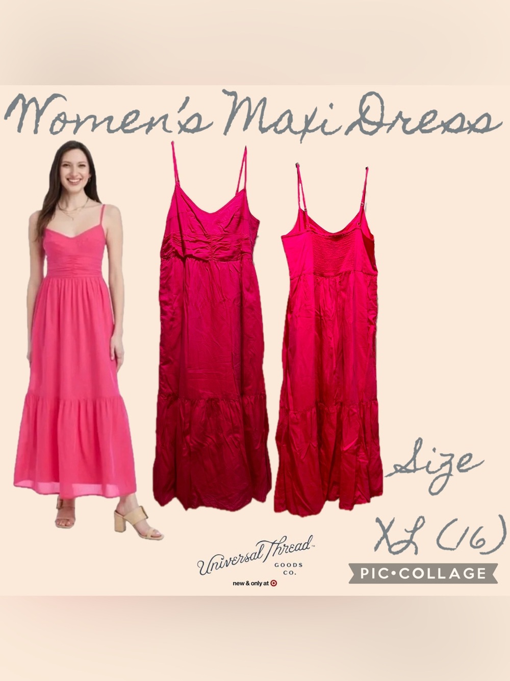 Target Universal Thread Magenta Pink Adjustable Strap Maxi Dress Size XL(16)